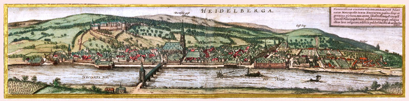 Gezicht op Heidelberg 1575 Braun en Hogenberg